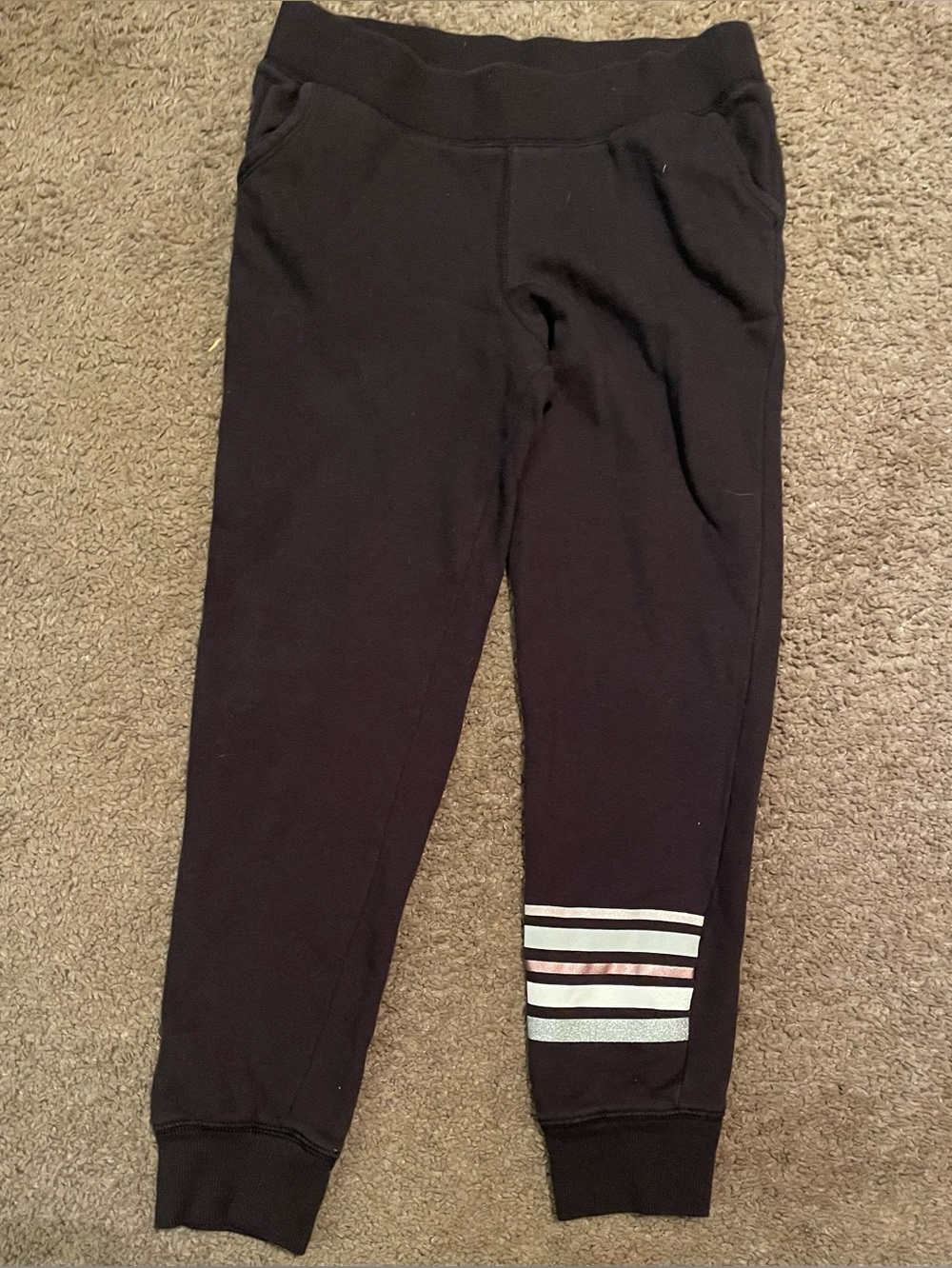 Athletic Works Black Jogger Pants with Metallic Pink & Silver Stripe